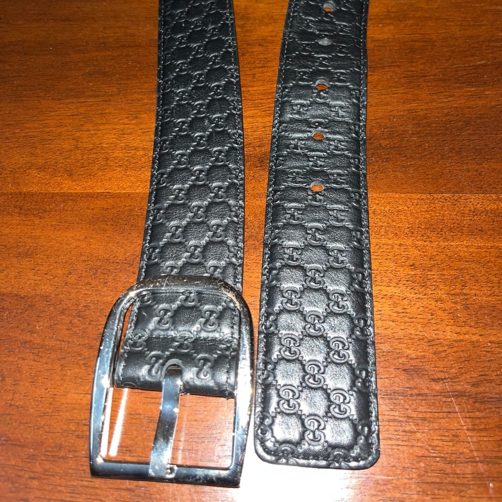 Gucci black 110 GG leather micro Guccissima Palladium logo D-ring buckle belt - Picture 4 of 5